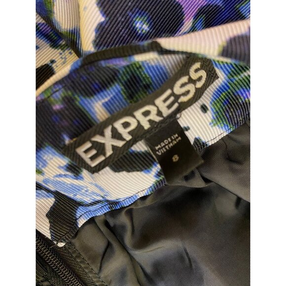 Express Floral Watercolor Print Skater Skirt ‎ Blue Purple White Size 8 Cute Y2K - Picture 3 of 6